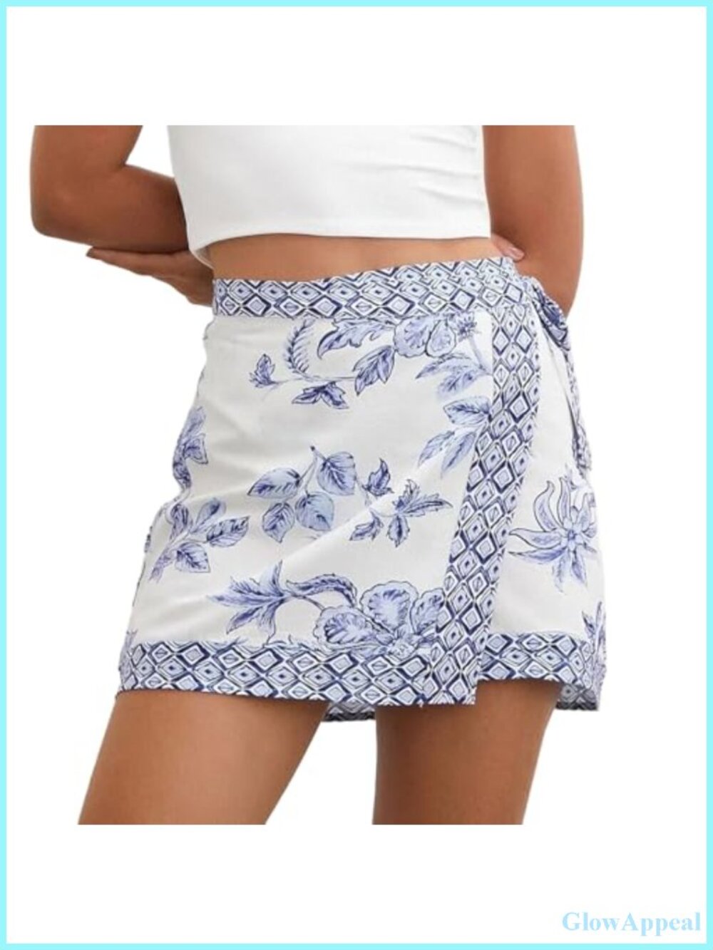 Women's Floral Wrap Mini Skirt High Waist A-Line Summer Beach Skirt with Knot
